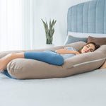 QUEEN ROSE Pregnancy Pillow, U Shaped Full Body Pillows for Sleeping Support, 55 Inch Maternity Pillow for Pregnant Women, Beige