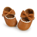 LAFEGEN Baby Girls Mary Jane Flats with Bownot Non Slip Soft Sole PU Leather Newborn Infant Toddler First Walker Cirb Dress Shoes, 0-6 Months Infant, 13 Brown
