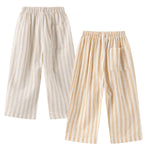 Ashmyova Classic Casual Pants for Boys Thin Cotton Stripe Elastics Waist Spring Summer Trousers Toddler Long Pants 2Pcs Yellow/Khaki Size 3-4 Years