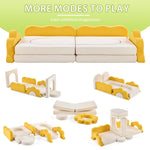 Karl home Kids Couch 12PCS, Modular Kids Play Couch, Indoor Multifunctional Foam Toddler Sofa with Flower Shape, Sectional Convertible Sofa Imaginative Furniture Play Set for Playroom, Yellow & White