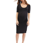 Motherhood Maternity Women's Short Sleeve Scoop Neck Side Ruched Pregnancy Bodycon Dress, Core Black, Large
