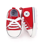 KKIIDDSS Unisex Baby Girls Boys Canvas High-top Shoes, Newborn Infant Anti-Slip Soft Sole Frist Walking Sneakers (A01/Red Rubber Sole,6-12 Months)