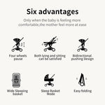 2-in-1 Baby Stroller High Landscape Pram Convertible Carriage with Reversible Bassinet for 0-36 Months,Pink