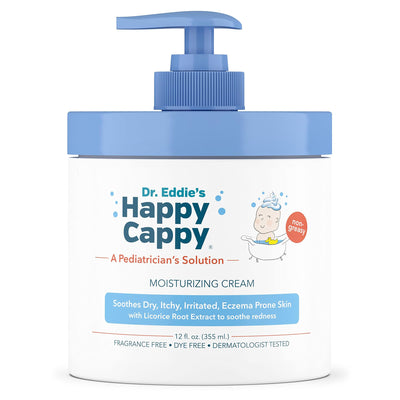 Dr. Eddie's Happy Cappy moisturizing cream bottle on a white background
