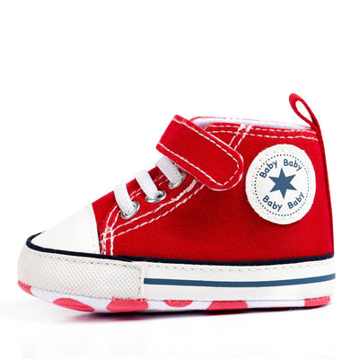 KKIIDDSS Unisex Baby Girls Boys Canvas High-top Shoes, Newborn Infant Anti-Slip Soft Sole Frist Walking Sneakers (C01/Red,12-18 Months)