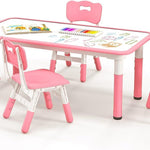 Costzon Kids Table and 4 Chair Set, Height Adjustable Toddler Desk and Chairs with Graffiti Desktop, Non-Slip Legs, Children Art Study Multi-Activity Table Set for Home, Daycare, School (Pink)