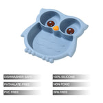 PandaEar Toddler Suction Plates, Stay Put Divided Baby Plates, Owl Shape BPA-Free 100% Food-Grade Silicone Unbreakable Baby Plate, Baby Feeding Supplies (Blue)