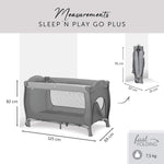 Hauck Sleep N Play Go Plus Portable Baby Travel Cot with Wheels, Mattress, Large Viewing Windows, and Side Exit for Babies and Toddlers, Gray