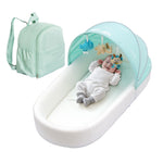 Portable Newborn Nest Lounger-Travel Bassinet,XL co-Sleeper with Canopy & Mosquito Net-Lightweight Foldable Lounger Cotton Cover & Supportive Mattress and Washable, Indoor-Outdoor Use (Green)