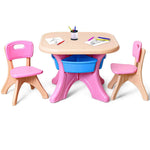 Costzon Kids Table and Chairs, 3 PCS Activity Desk Set w/ 4 Detachable Storage Bins for Indoor Outdoor Play Art Crafts Picnic Patio, Lightweight Toddler Table and Chair Set (Pink & Blue)
