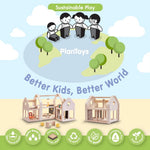 PlanToys Slide and Go Dollhouse - Chemical-Free Wooden Toy Featuring 3 Units with 20 Furniture Pieces