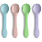 Vicloon Silicone Baby Feeding Spoons, 4 PCS First Stage Feeding Spoons for Infants, Baby Led Weaning Feeding Supplies Training Spoon, Toddler Utensils, Ultra-Durable & Chewproof, Dishwasher Safe