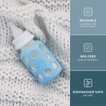 Lifefactory Glass Baby Bottle with Stage 1 Nipple and Protective Silicone Sleeve Blanket 4 Oz