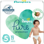 Pampers Pure Protection Baby Diapers, Size 5 (27+ lbs), 132 Count, Up to 100% Leakproof, Premium Plant-based Skin Protection, Hypoallergenic Soft Diapers
