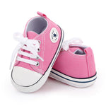 KKIIDDSS Unisex Baby Girls Boys Canvas High-top Shoes, Newborn Infant Anti-Slip Soft Sole Frist Walking Sneakers (A01/Pink Rubber Sole,6-12 Months)