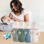 4 Pack Silicone Sleeves for Avent Natural Glass Baby Bottles, Anti Breakage Bottle Holder, Compatible with Philips Avent Glass Natural Baby Bottles (Blue+Gray+Green+White, 8 OZ)