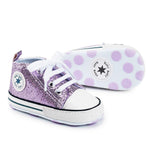 KKIIDDSS Unisex Baby Girls Boys Canvas High-top Shoes, Newborn Infant Anti-Slip Soft Sole Frist Walking Sneakers (B01/Sequin Purple, 6-12 Months)
