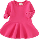 Toddler Baby Girls Long Sleeve Cotton Dress Solid Ruffle Tops