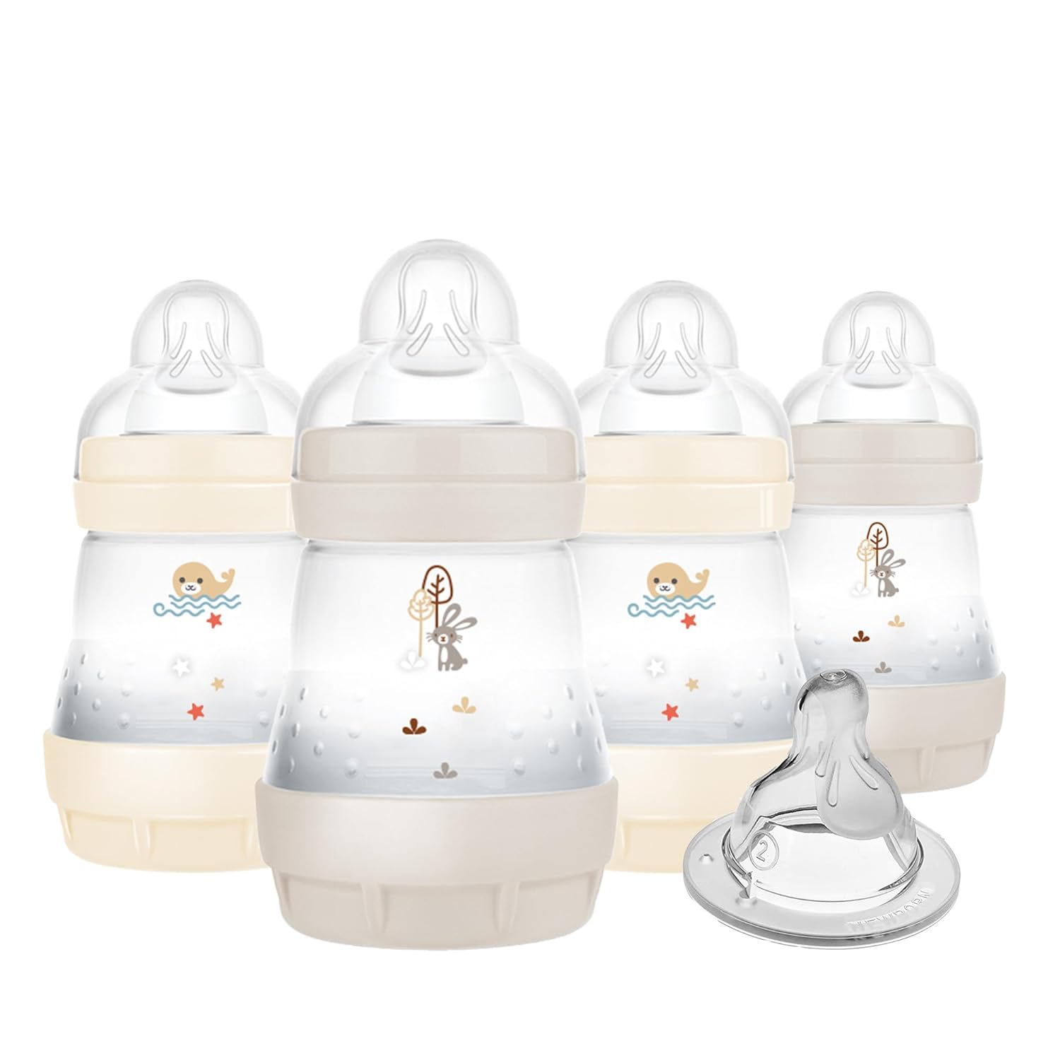 MAM Easy Start Anti-Colic Baby Bottles, Extra Slow Flow, Breastfeeding-Like Silicone Nipple Bottle, Reduces Colic, Gas, & Reflux, Easy-to-Clean, BPA-Free, Vented Baby Bottles for Newborns, 0-3 Months