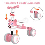 YGJT Baby Balance Bike for 1 + Year Old Boy and Girl, Indoor Outdoor Non-Pedal Baby Walker Toys for 10-36 Months Toddlers, Silent Wheels, 1st Birthday Gift, Kids First Bike Pink Mouse