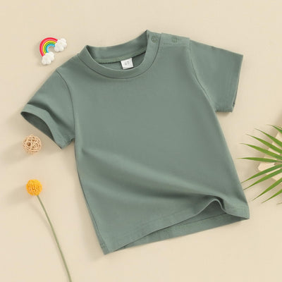 Tsseiatte 3-Pack Toddler Baby Boy Girl Short Sleeve Crew Neck T Shirt Pullover Shirts Summer Basic Tees Solid Casual Clothes (A-Beige Blue Green, 18-24 Months)