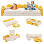 Karl home Kids Couch 12PCS, Modular Kids Play Couch, Indoor Multifunctional Foam Toddler Sofa with Flower Shape, Sectional Convertible Sofa Imaginative Furniture Play Set for Playroom, Yellow & White