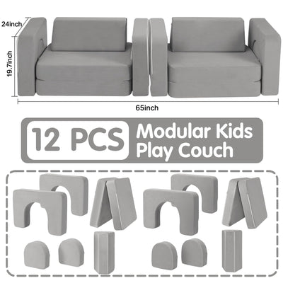 CAPAKIDS Modular Kids Play Couch, with 1000+ Assembly Options, Toddler Sofa for Bedroom Living Rooms Playroom, Ideal Gift for for Inspiring Child Creativity, Grey