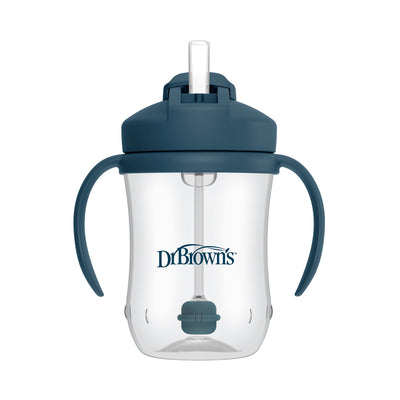 Dr. Brown's Baby's First 6m+ Straw Cup Bundle with Weighted Straw, Handles, Lid, Straw, and Brush, Dark Blue