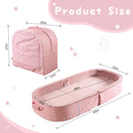 BYBYME Portable Toddler Floor Bed - Waterproof Folding Travel Crib with Washable Fitted Sheet, Ideal Toddler Cots for Sleeping and Sleepovers, Pink