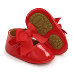 LAFEGEN Baby Girls Mary Jane Flats with Bownot Non Slip Soft Sole PU Leather Newborn Infant Toddler First Walker Cirb Dress Shoes, 0-6 Months Infant, 10 Red