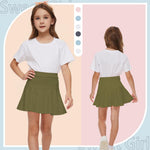 Neutocd Toddler Baby Girls Skirts Skorts Elastic Girl Pleated Skirts Kid Casual Stretch Waist Skater Skort Built in Shorts OliveGreen