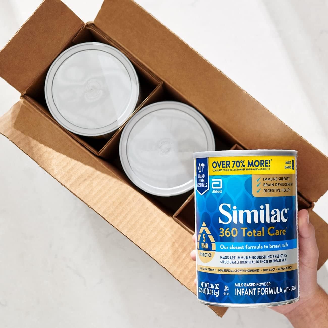 Similac 360 Total Care Infant Formula, Has 5 HMO Prebiotics, Our Closest Prebiotic Blend to Breast Milk, Non-GMO, Baby Formula Powder, 36-oz Value Can, Pack of 3