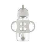 Dr. Brown's Milestones Wide-Neck Sippy Straw Bottle, Spill-Proof with 100% Silicone Handles and Weighted Straw, 9 oz/270 mL, Gray & Pink, 6m+, 2-Pack
