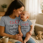Tstars Our First Mothers Day Mommy and Me Matching Outfits Mom and Baby Shirts Set Mom Gray Medium/Baby Gray Newborn (0-3M)
