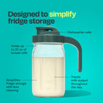 Willow - Glass Breastmilk Pitcher - Dishwasher Safe - 32oz Capacity - Wide Mouth Jar for Easy Transfer & Cleaning - Easy Pour Spout into Bottles or Breast Milk Storage Bags - Breastfeeding Essentials