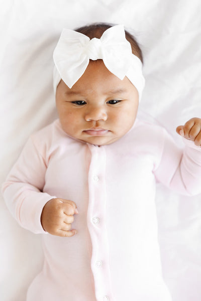 Baby Bling Bows - Newborn to Little Baby Girl Bows, 2 Pack Nylon Super Soft Stretchy Knot Toddler Headbands, Perfect Hair Accessories Head Bands for Infant Kids(Pink & White)