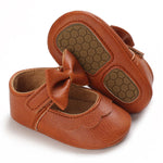 LAFEGEN Baby Girls Mary Jane Flats with Bownot Non Slip Soft Sole PU Leather Newborn Infant Toddler First Walker Cirb Dress Shoes, 6-12 Months Infant, 07 Brown