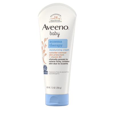 Aveeno Baby eczema therapy moisturizing cream on a white background