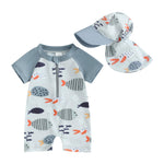 Hnyenmcko Infant Baby Boy Girls Rash Guard Swimsuit Short Sleeve Zipper Bathing Suit Toddler One Piece Swimwear Sunsuit (Fish-Multi Color, 6-12 Months)