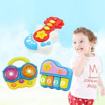 Portable Set of 3 Baby Music Toys (Piano, Bongo Drums, Guitar) - Music Learning and Entertainment for Ages 6 Months to 4 Years. Includes All 6 Batteries. Press Any Key Auto On for Babies.