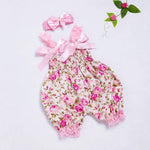 Baby Girls Boys Romper Set Floral Jumpsuit with Bow Headband Toddler Cute Summer Bodysuit Outfit (Pink, 6-12 Months)
