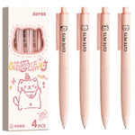 MOZXIRZ 4 Pcs Cute Cat Pens Silent Retractable Pens Kawaii Pink Kitty Gel Pen Triangle Pen Body 0.5mm Fine Point Smooth Writing Pen for Women Office School Supplies (Cat)