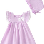 Kucnuzki Baby Girl Clothes Toddler Girls Summer Dress Ruffle Fly Sleeve Casual Sundress Square Neck Cute Outfit for Kids