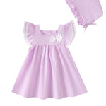 Baby Girl Clothes 3 6 Month Girl Clothes Summer Purple Dress Ruffle Fly Sleeve Square Neck A Line Casual Sundress Infant Dress Cute 2 Piece Outfit