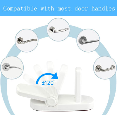 Childproof Door Lever Lock Baby safety locks for doors (4 Pack) Improved door safety for kids, 3M Adhesive No Drilling Child Safety Door Handle Lock. Simple Install, No Tools Needed (White, 4)