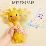 AULEGE Giraffe Silicone Baby Teether Rattle Toy for 0-6 6-12 Months, BPA-Free Infant Teething Toy with Rattle Sound, Easy-Grip Design for Teething Relief (Dark Pink)