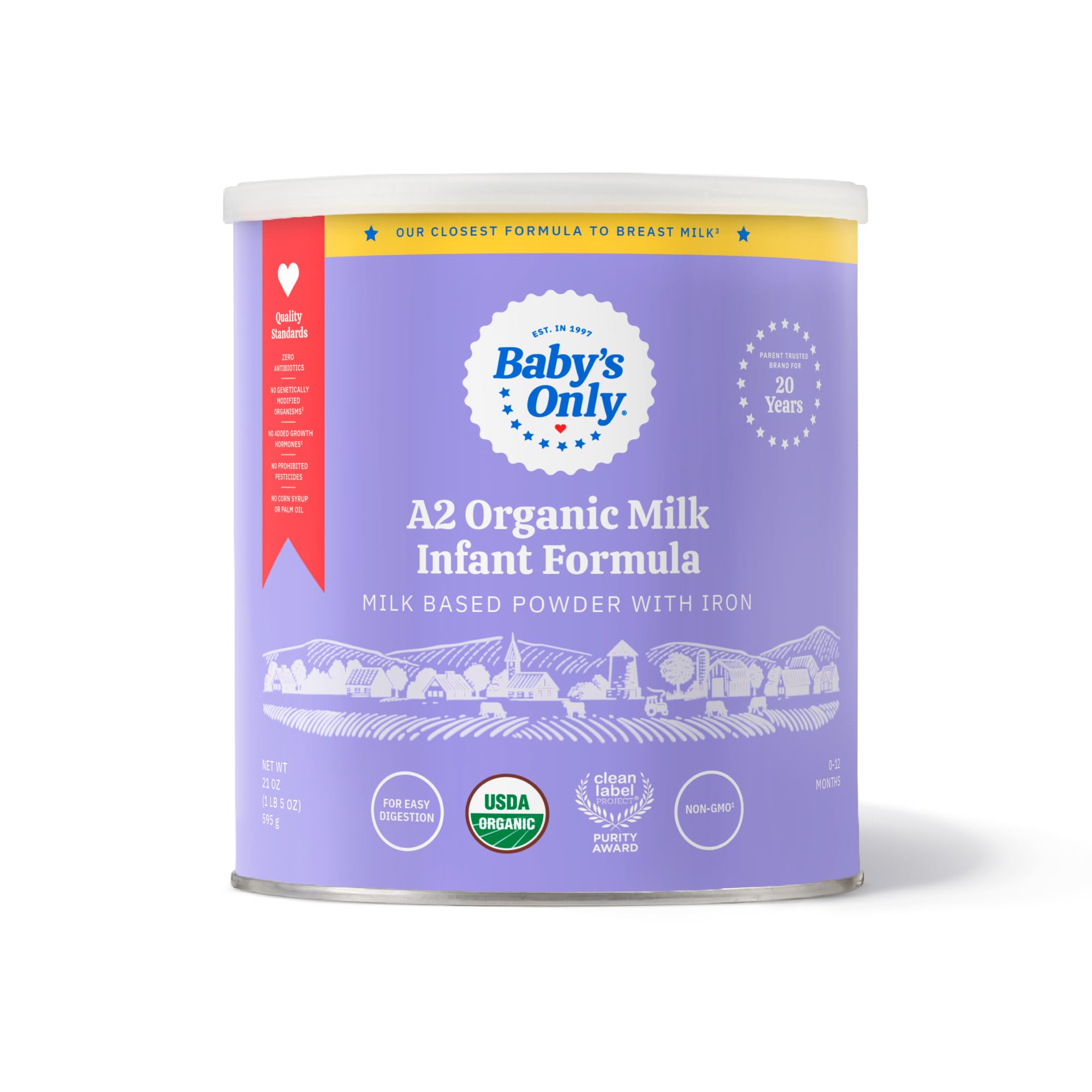 Baby's Only Organic Complete Nutrition Infant Formula, Milk Based Powder with Iron, Modeled After Breast Milk, Newborn to 12 Months Old, 21 oz, 1 Pack