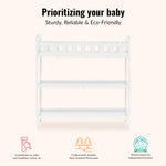 Dream On Me Emily Changing Table, Compact and Lightweight, Solid New Zealand Pinewood, Elevated Safety Rails, Two Storage Shelves, Includes Water-Resistant 1" Changing Pad — White