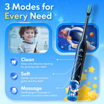 Kids Electric Toothbrush Rechargeable Age 3-5-6-12-18 Year Old, Sonic Toothbrush Kids with Timer 3 Modes 4 Vibrating Heads Habit Stickers Tooth Brush for Girls Boys and Childrens (Astronaut Black)