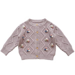 chengchuang Toddler Baby Girls Knitted Cardigan Sweater Solid Pompom Long Sleeve Button Warm Jacket Outerwear Clothes